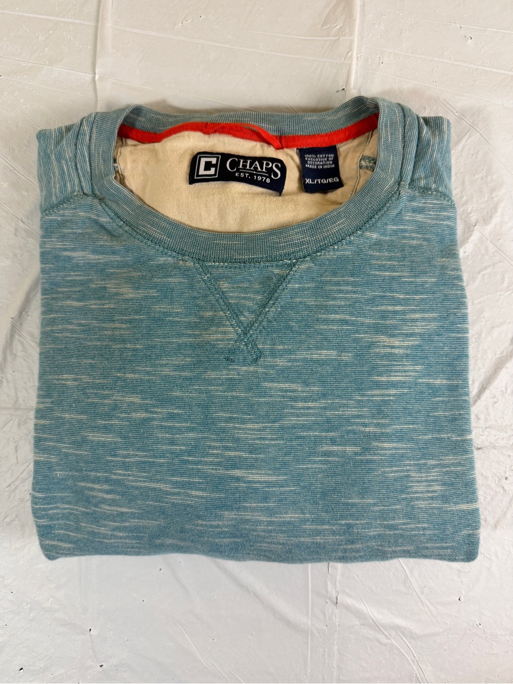 Chaps Heather Teal Crewneck Sweatshirt with Red Trim